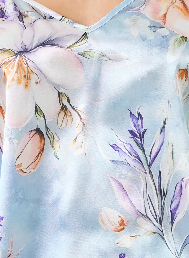 تايك تو طقم بيجامة وبلوزة كامي نسائية بطبعة زهور